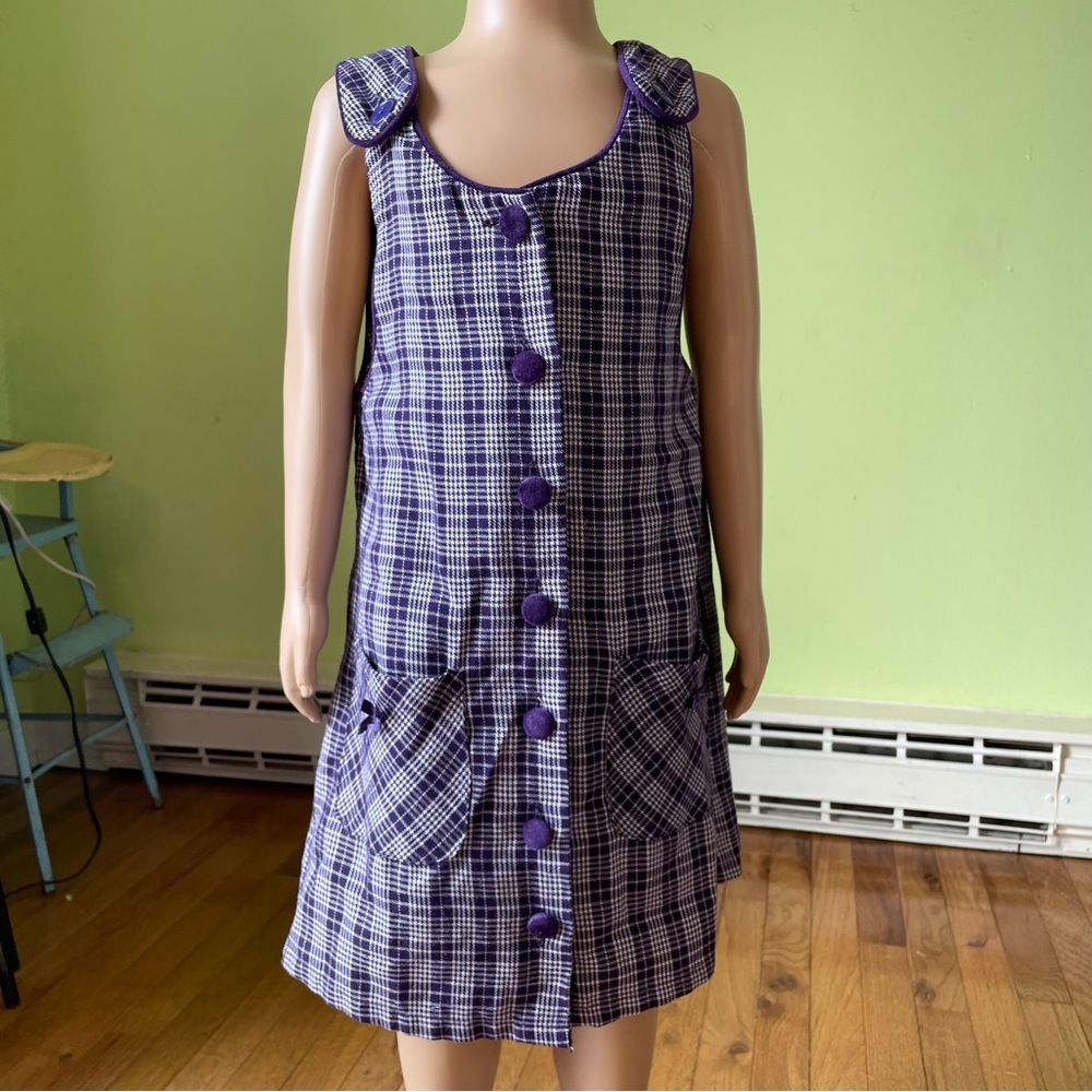 VINTAGE 90s IN DESIGN GIRLS PURPLE PLAID BUTTON UP JUMPER DRESS SIZE 7